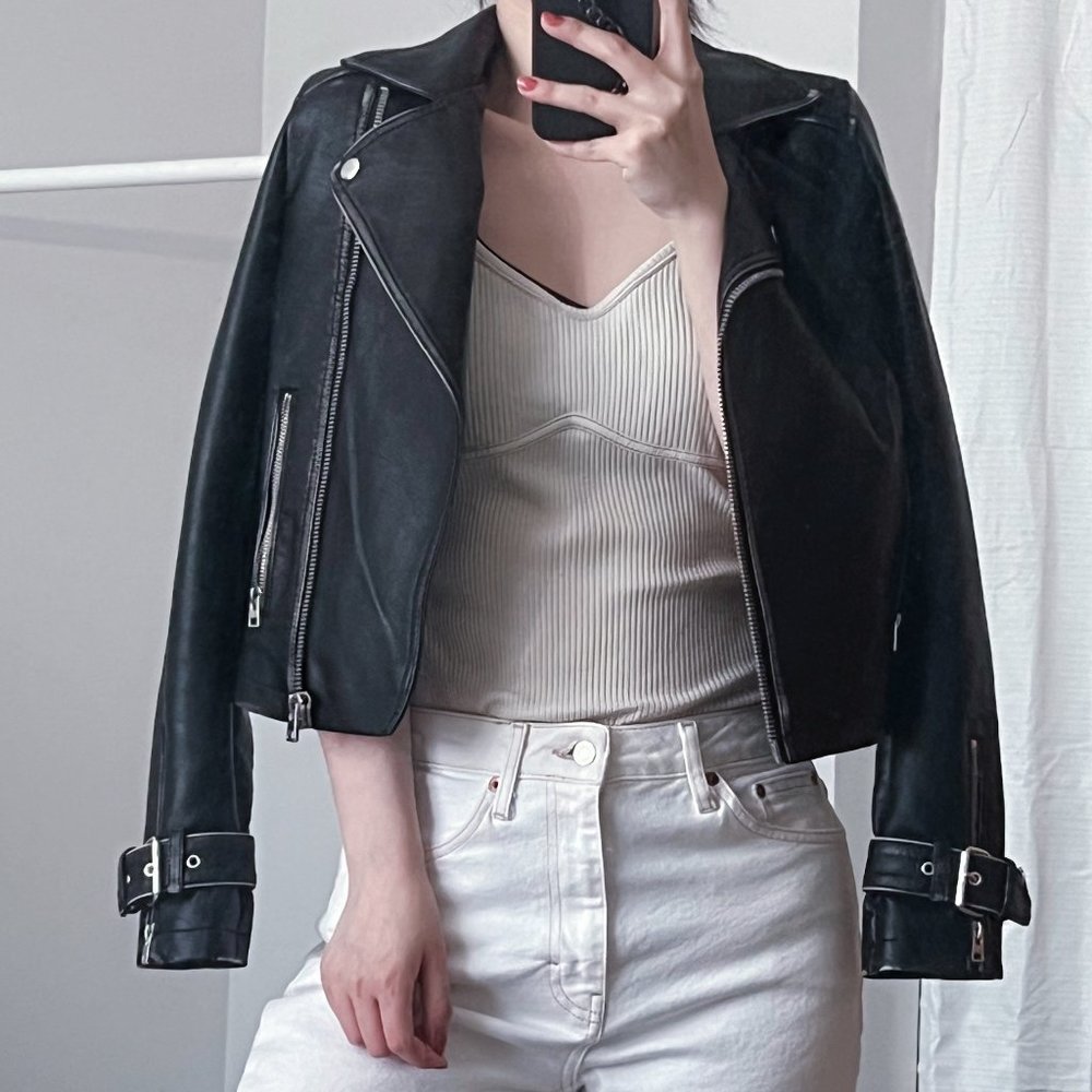 Topshop Cropped Faux Leather Jacket